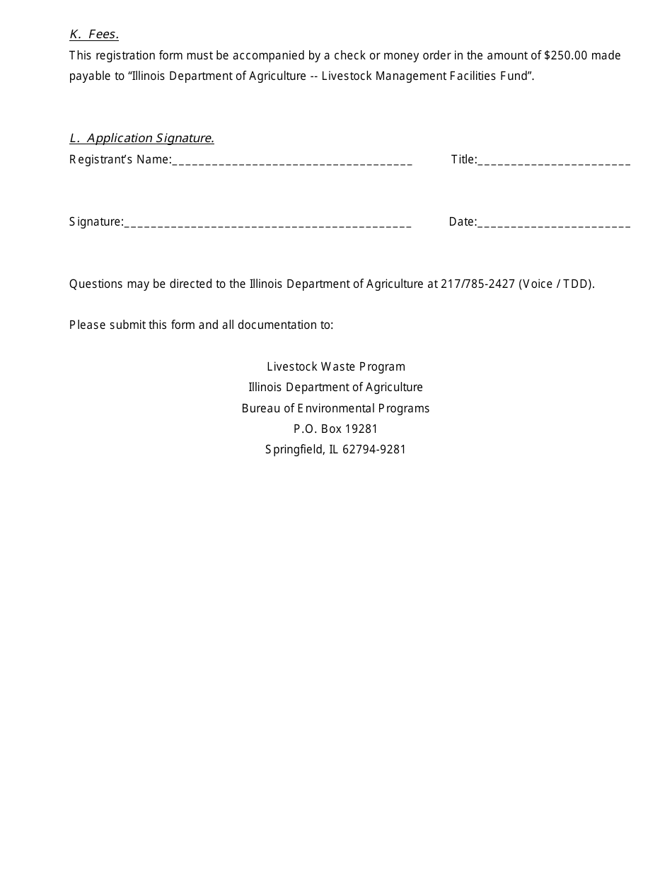 Form IL406-1536 Livestock Waste Lagoon Registration Application - Illinois, Page 6