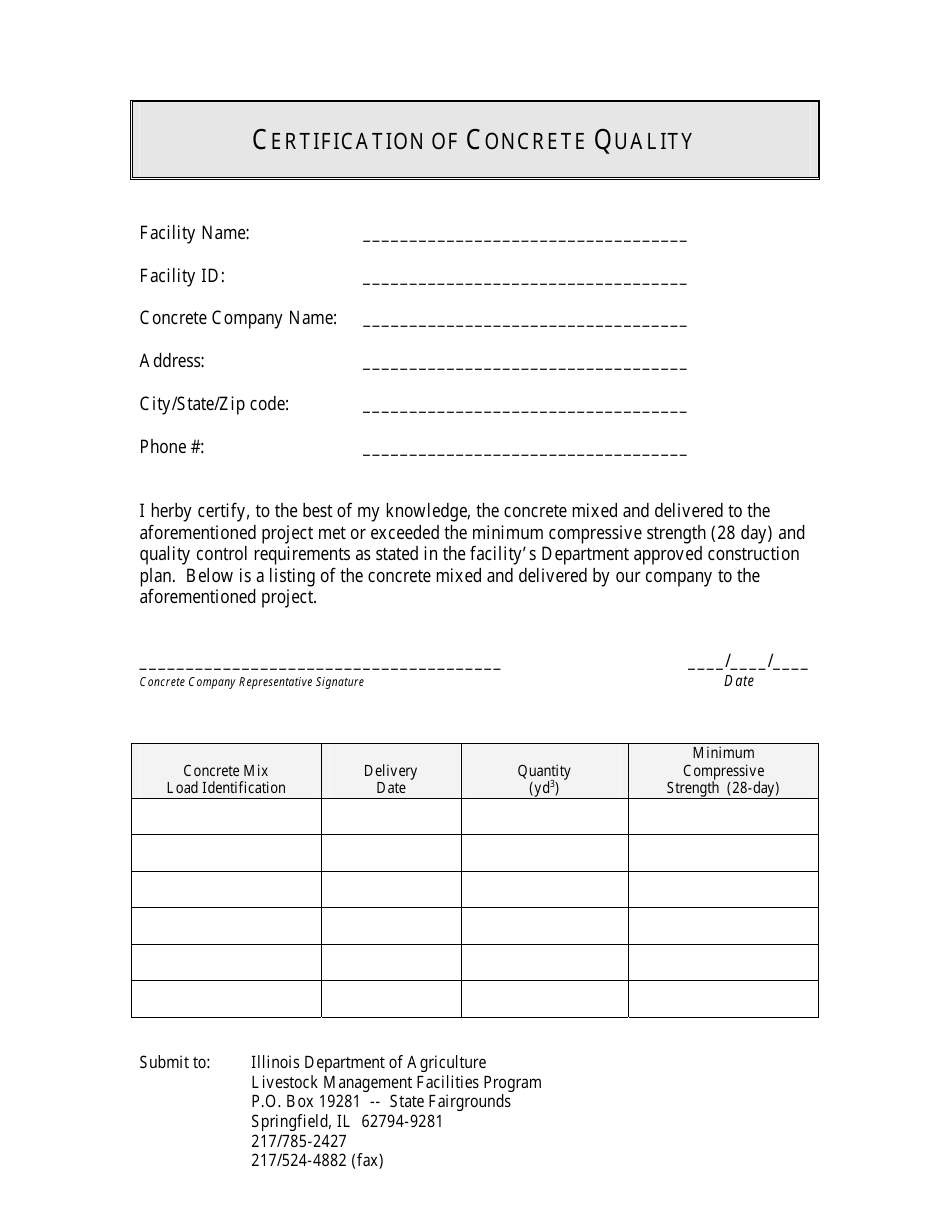 Illinois Certification of Concrete Quality Fill Out, Sign Online and