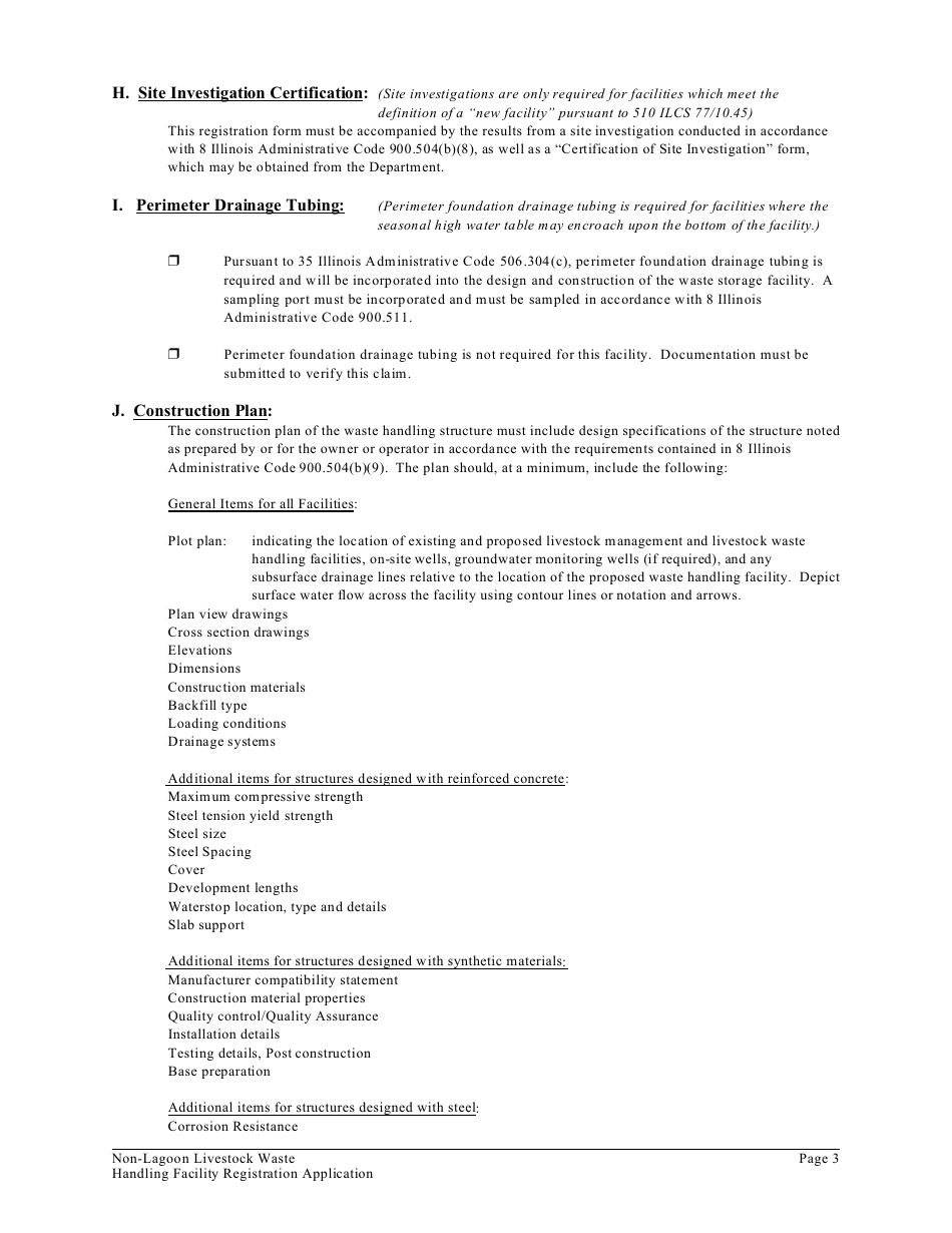 Form IL406-1623 Non-lagoon Livestock Waste Handling Facility Application - Illinois, Page 3