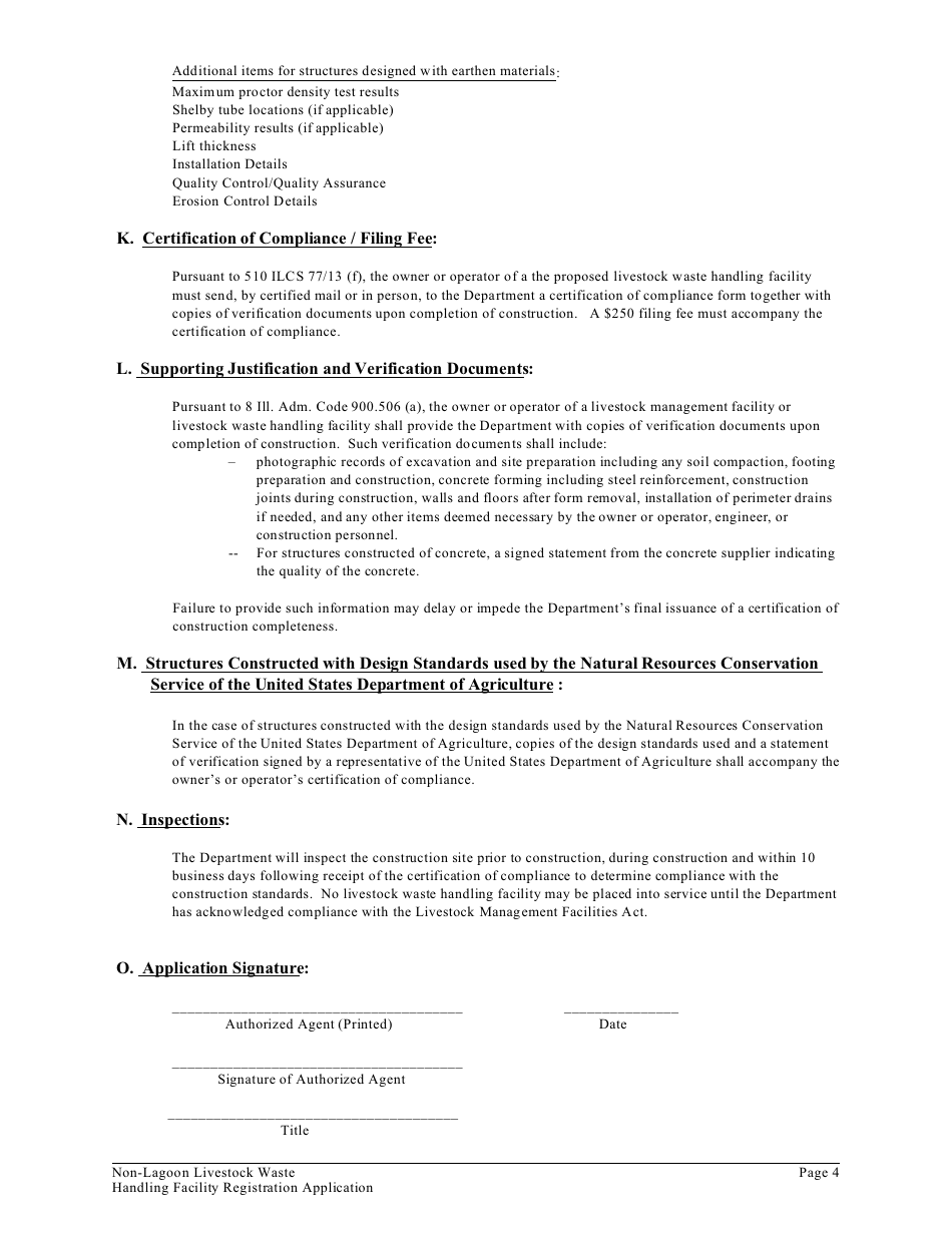 Form IL406-1623 Non-lagoon Livestock Waste Handling Facility Application - Illinois, Page 4