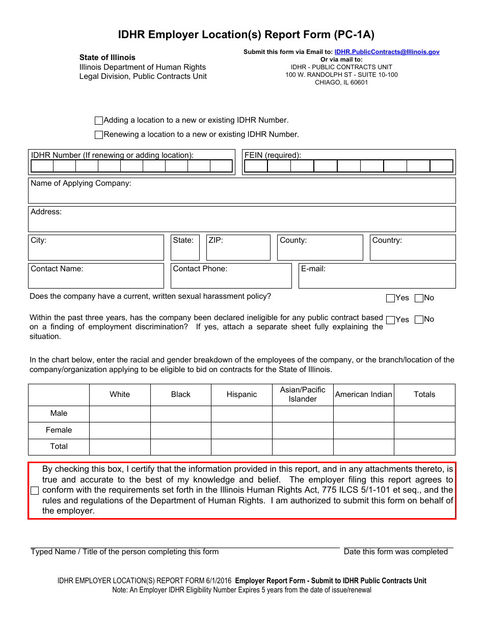 Form PC-1A Idhr Employer Location(S) Report Form - Illinois, Page 2
