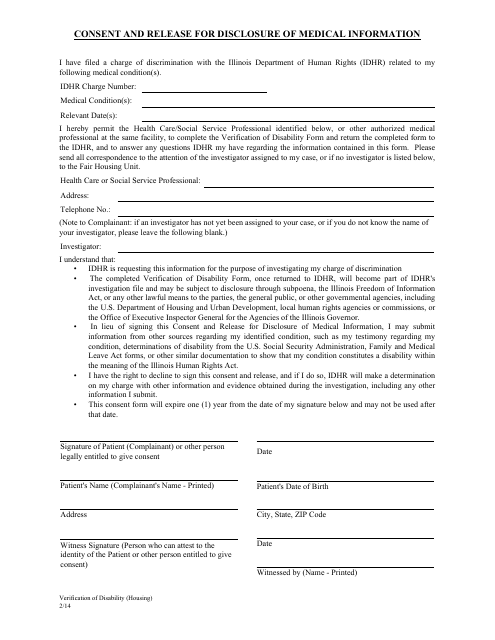 Consent and Release for Disclosure of Medical Information - Illinois Download Pdf