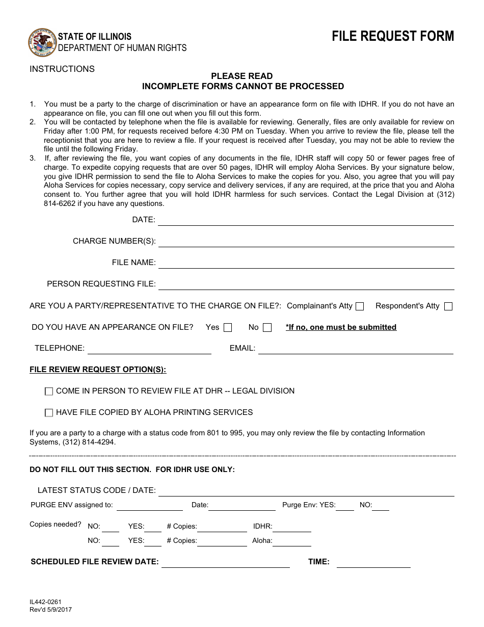 Form IL442-0261 File Request Form - Illinois, Page 1