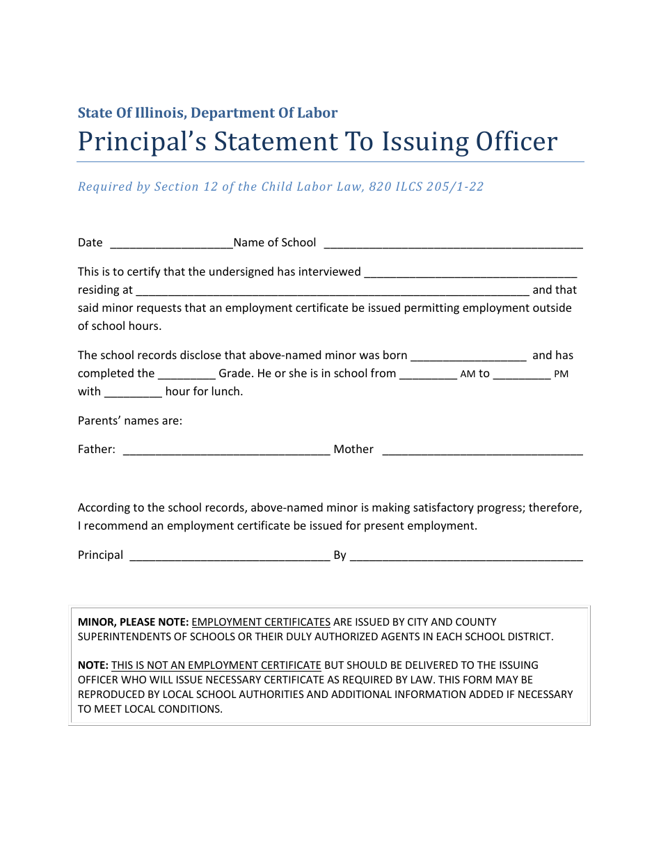 Principals Statement to Issuing Officer - Illinois, Page 1