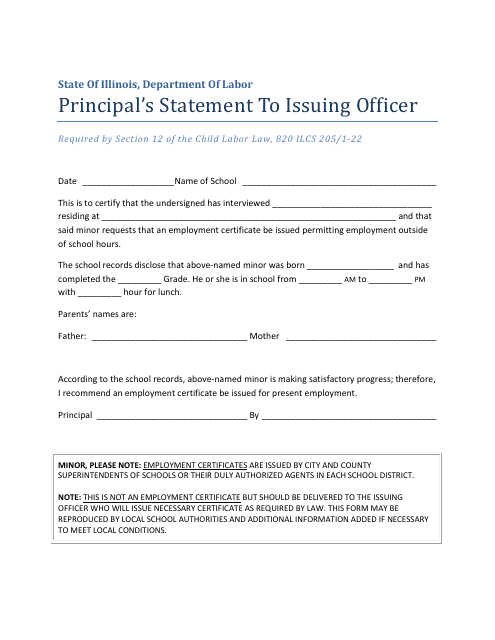 Principal's Statement to Issuing Officer - Illinois