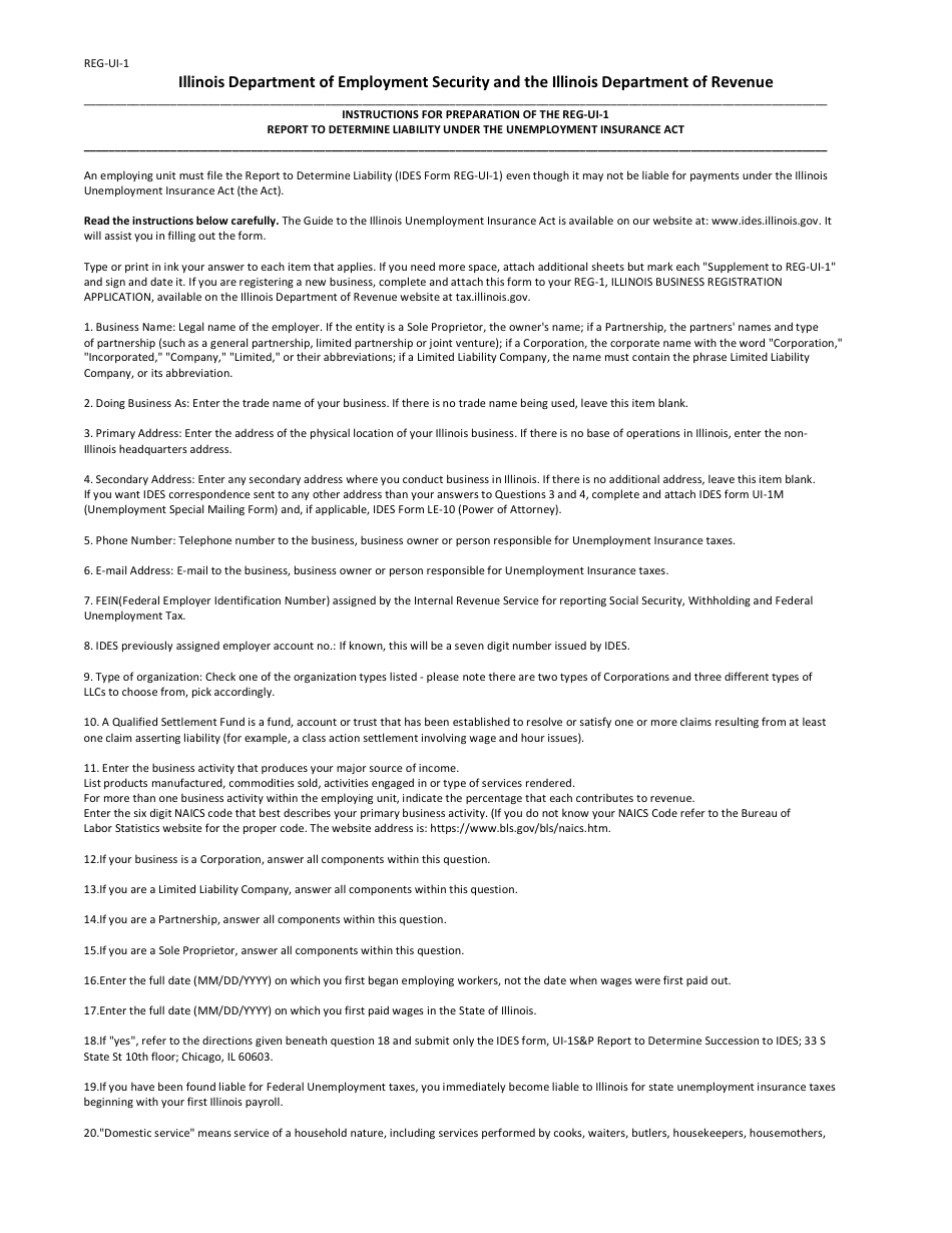 Form REG-UI-1 Report to Determine Liability Under the Unemployment Insurance Act - Illinois, Page 3