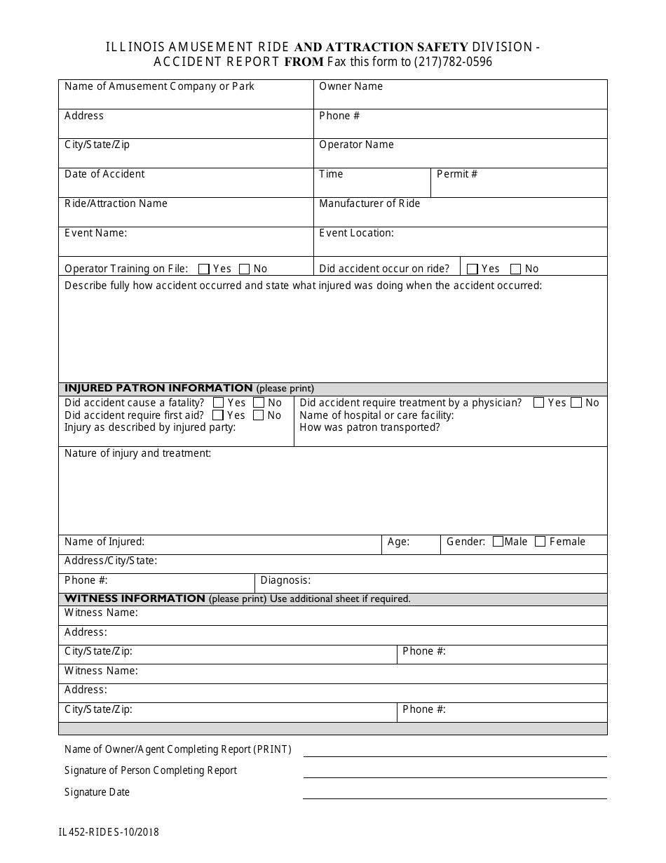 Form IL452-RIDES Accident Report Form - Illinois, Page 1