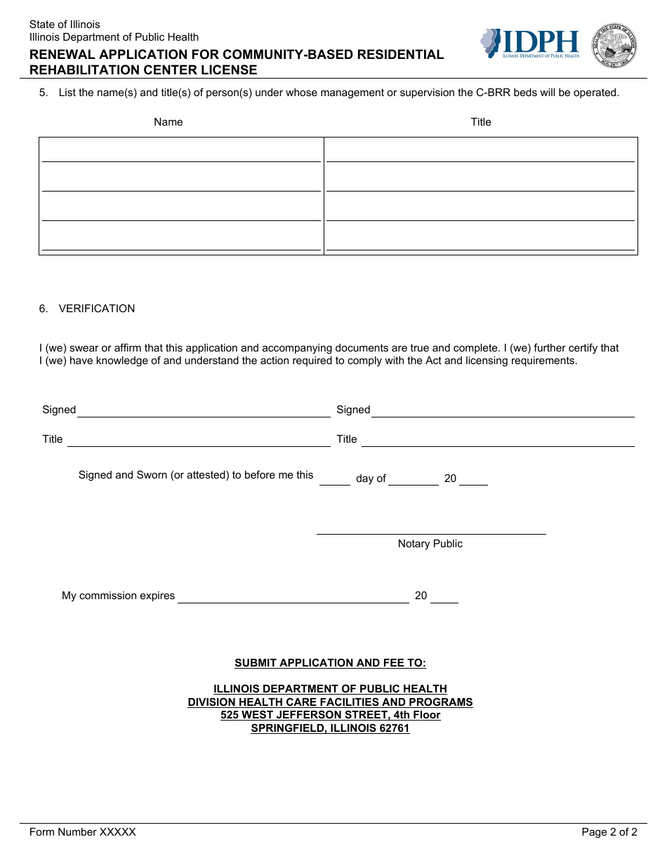 Form XXXXX Renewal Application for Community-Based Residential Rehabilitation Center License - Illinois, Page 2
