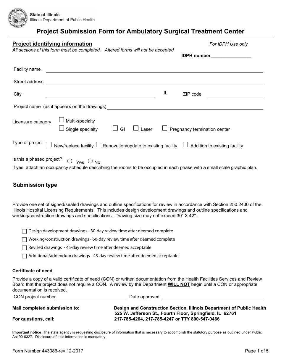Form 443086 Project Submission Form for Ambulatory Surgical Treatment Center - Illinois, Page 1