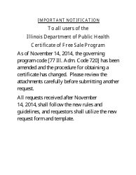 Document preview: Certificate of Free Sale Request Form - Illinois