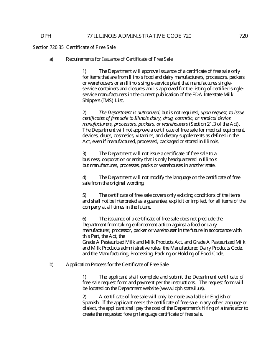 Certificate of Free Sale Request Form - Illinois, Page 6