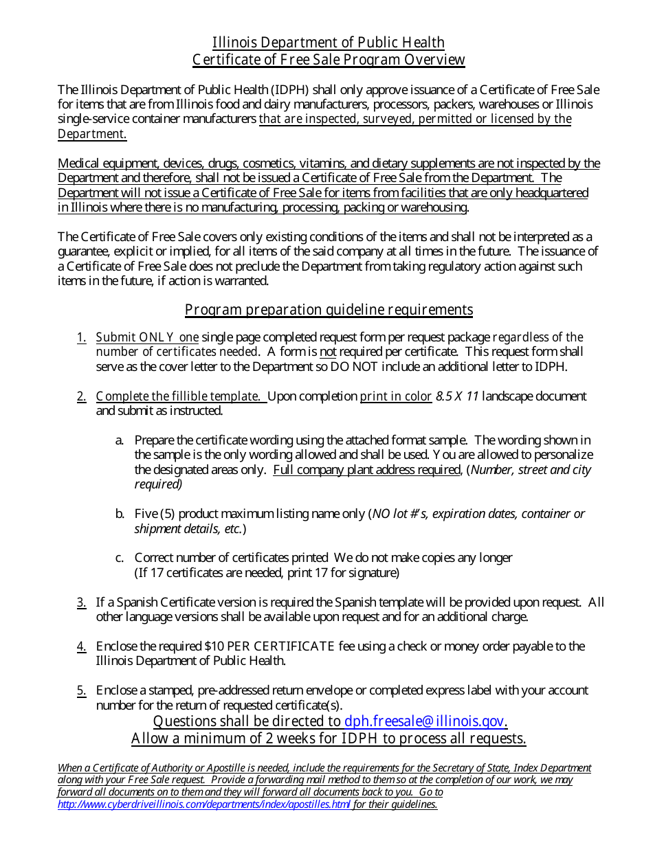 Certificate of Free Sale Request Form - Illinois, Page 8