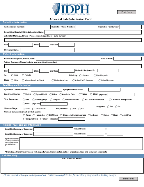 Arboviral Lab Submission Form - Illinois