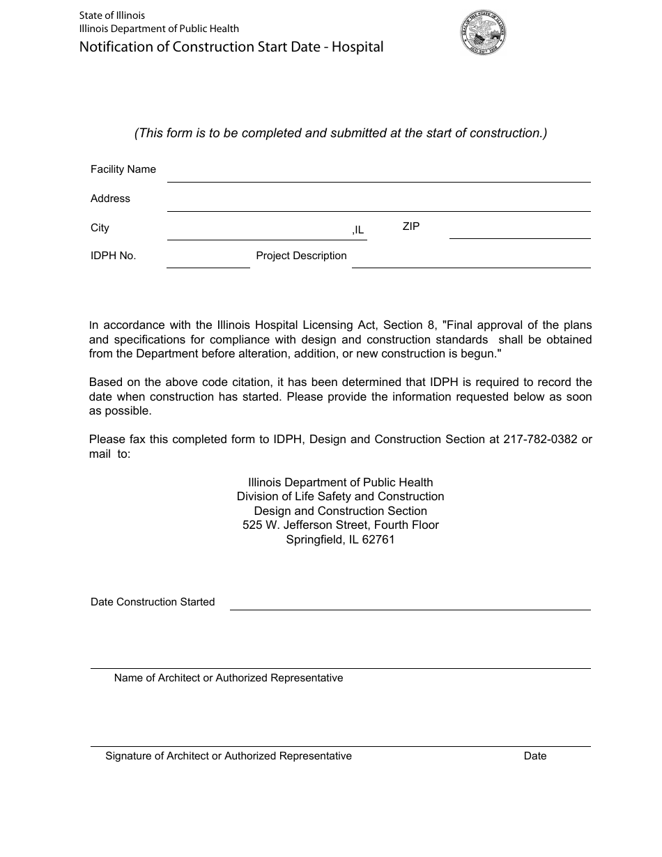 Illinois Notification of Construction Start Date - Hospital - Fill Out ...