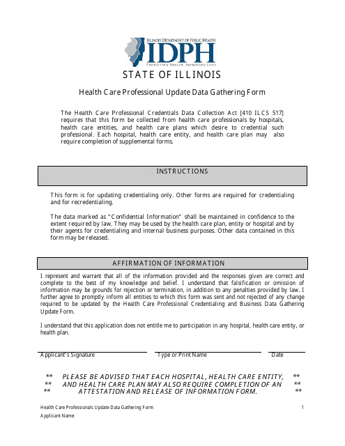 Health Care Professional Update Data Gathering Form - Illinois Download Pdf