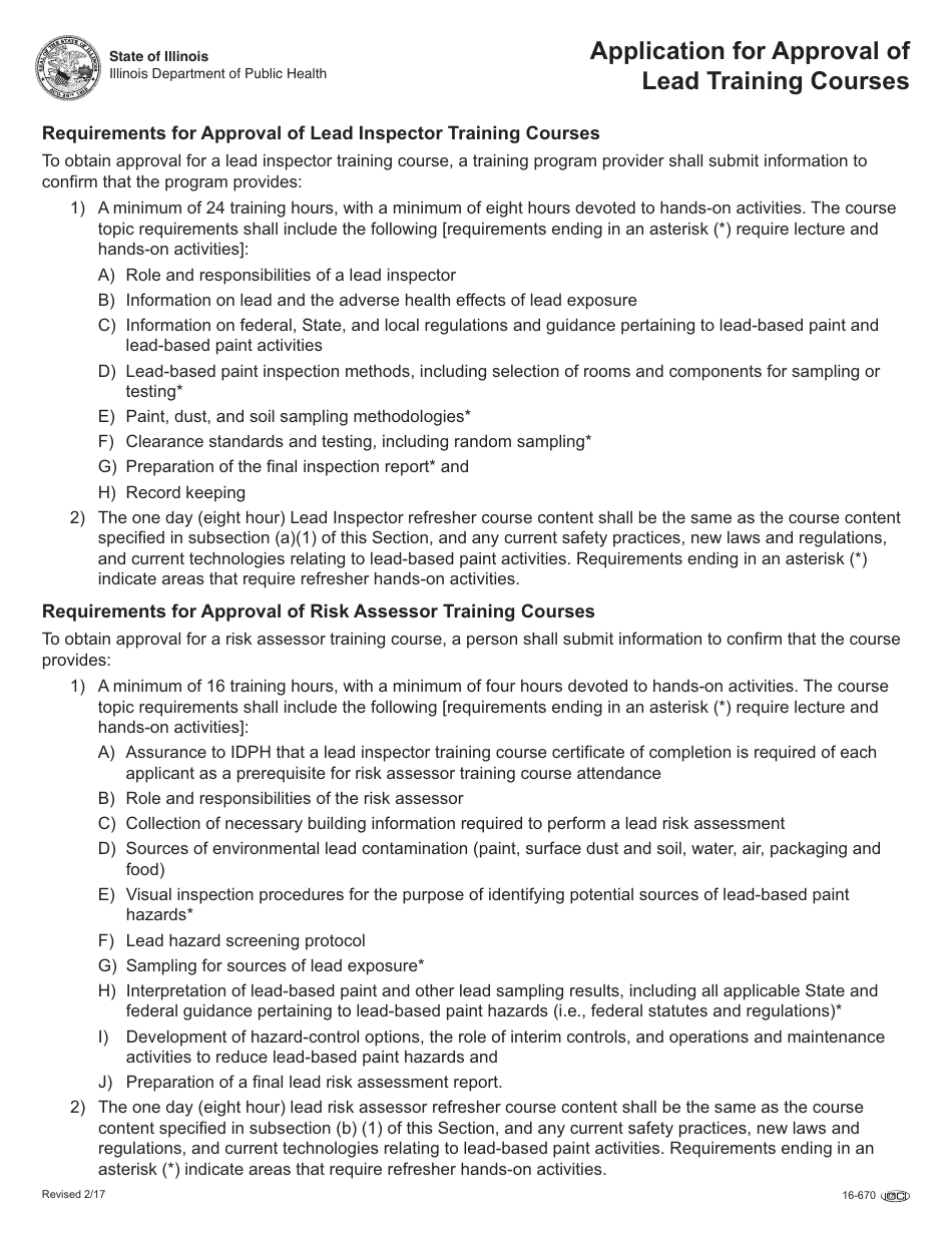 Form 16-670 Application for Approval of Lead Training Courses - Illinois, Page 3