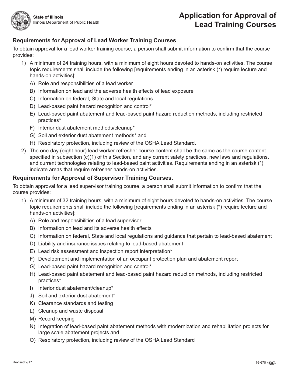 Form 16-670 Application for Approval of Lead Training Courses - Illinois, Page 4