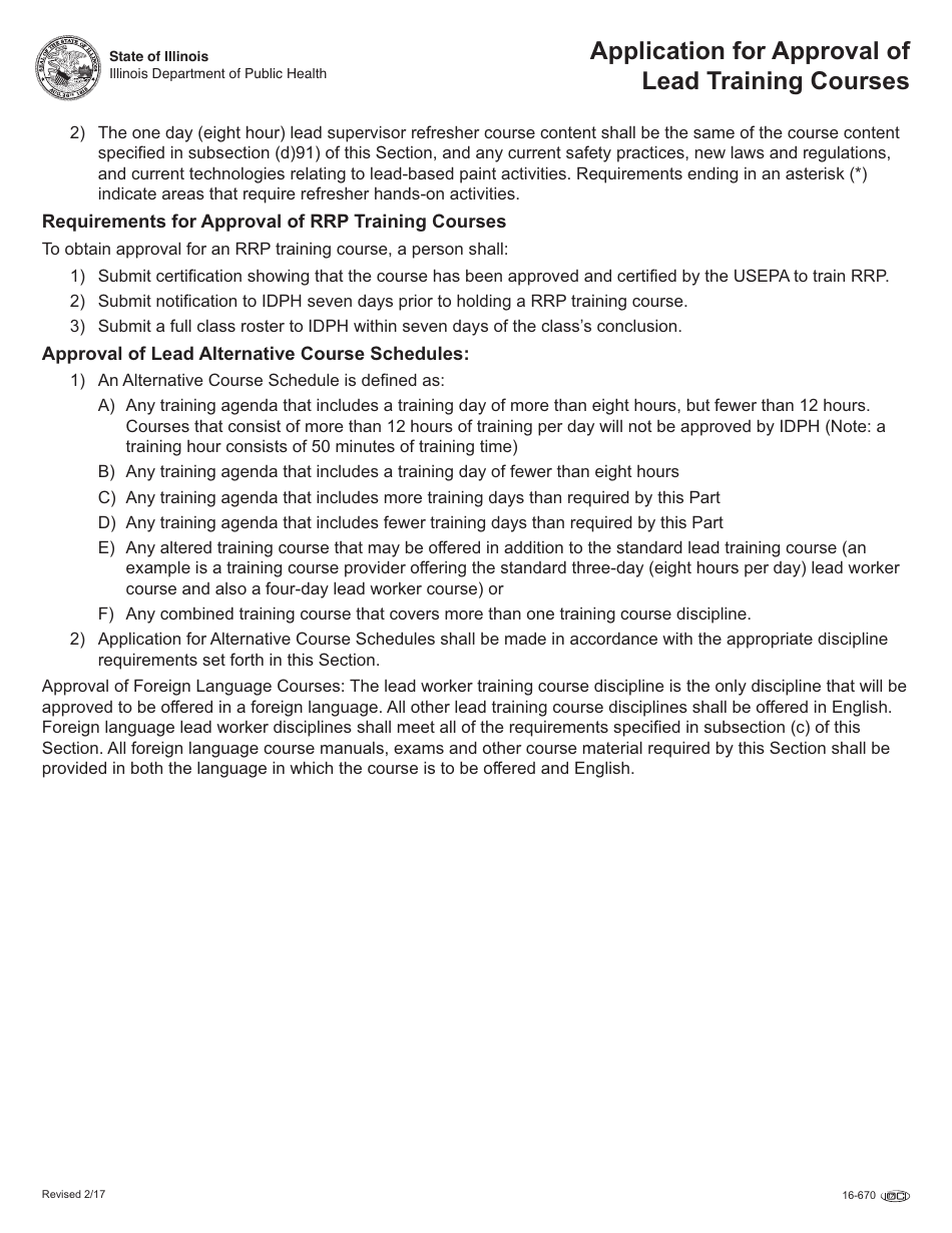 Form 16-670 Application for Approval of Lead Training Courses - Illinois, Page 5