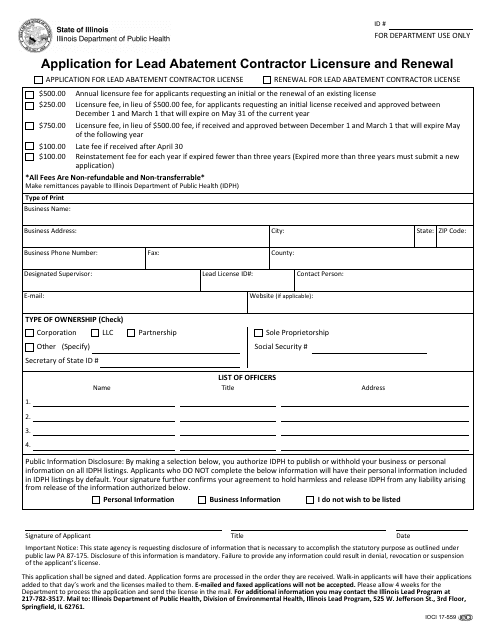 Application for Lead Abatement Contractor Licensure and Renewal - Illinois