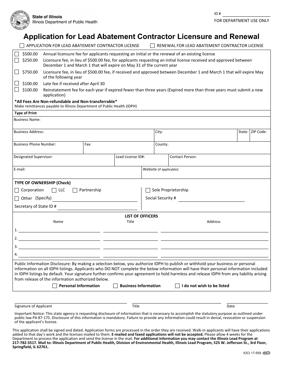 Application for Lead Abatement Contractor Licensure and Renewal - Illinois, Page 1
