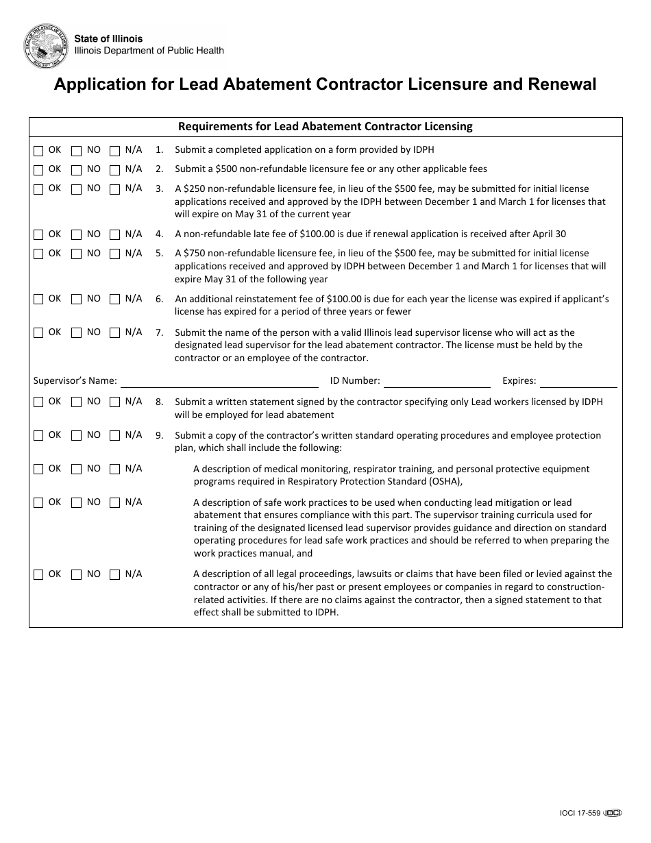 Illinois Application for Lead Abatement Contractor Licensure and
