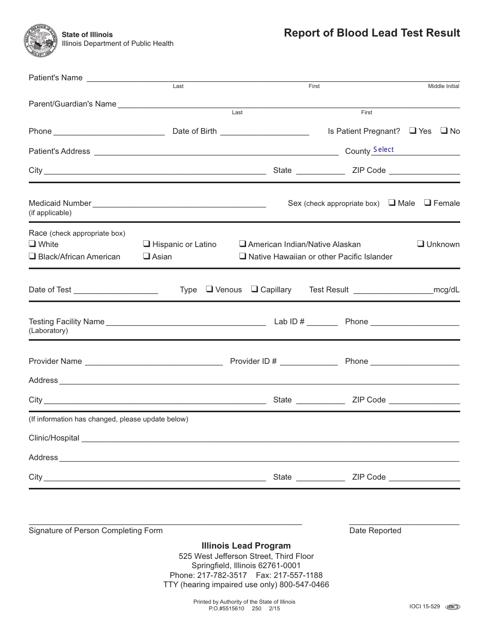 Report of Blood Lead Test Result - Illinois, Page 1