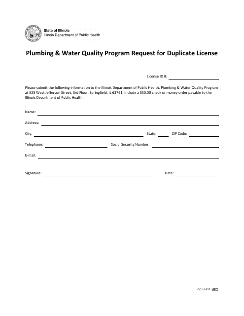 Plumbing & Water Quality Program Request for Duplicate License - Illinois