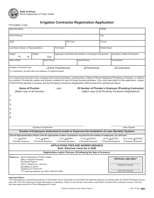 Irrigation Contractor Registration Application - Illinois