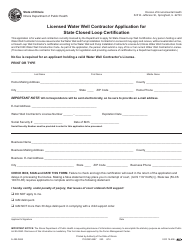 Document preview: Form IL482-0685 Licensed Water Well Contractor Application for State Closed Loop Certification - Illinois