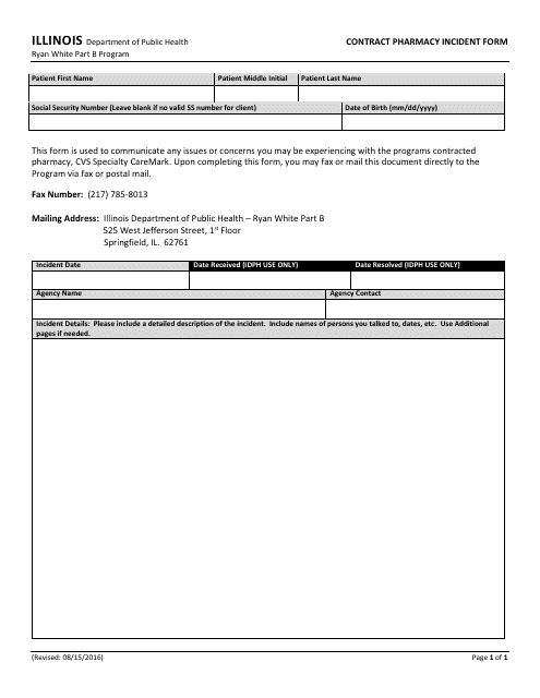 Contract Pharmacy Incident Form - Illinois Download Pdf