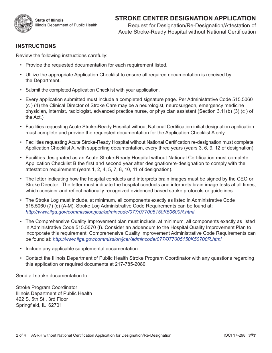 Stroke Center Designation Application - Asrh Without National Certification - Illinois, Page 2