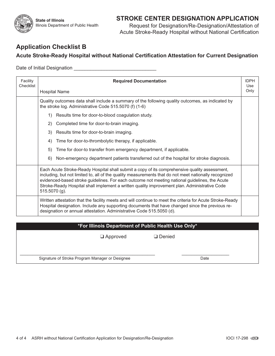 Stroke Center Designation Application - Asrh Without National Certification - Illinois, Page 4
