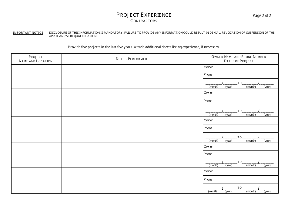 Prequalification Application Form for Contractors - Swimming Facility Program - Illinois, Page 4