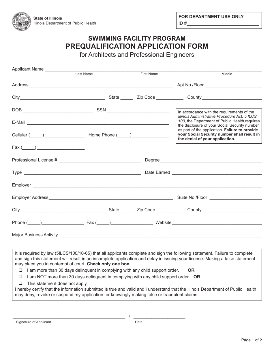Swimming Facility Program Prequalification Application Form for Architects and Professional Engineers - Illinois, Page 3