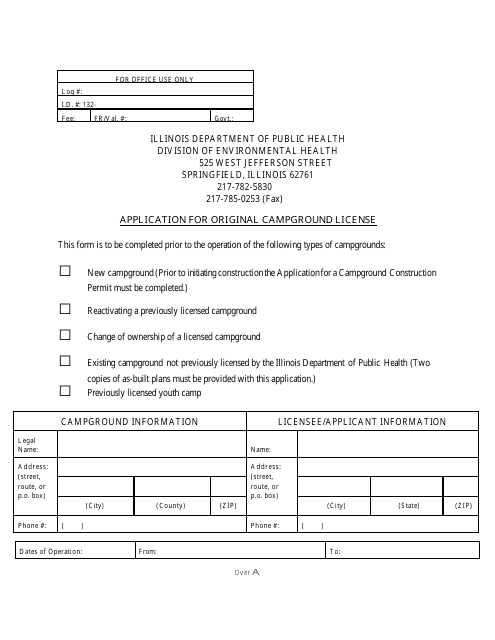 Form IL482-0509 Application for Original Campground License - Illinois
