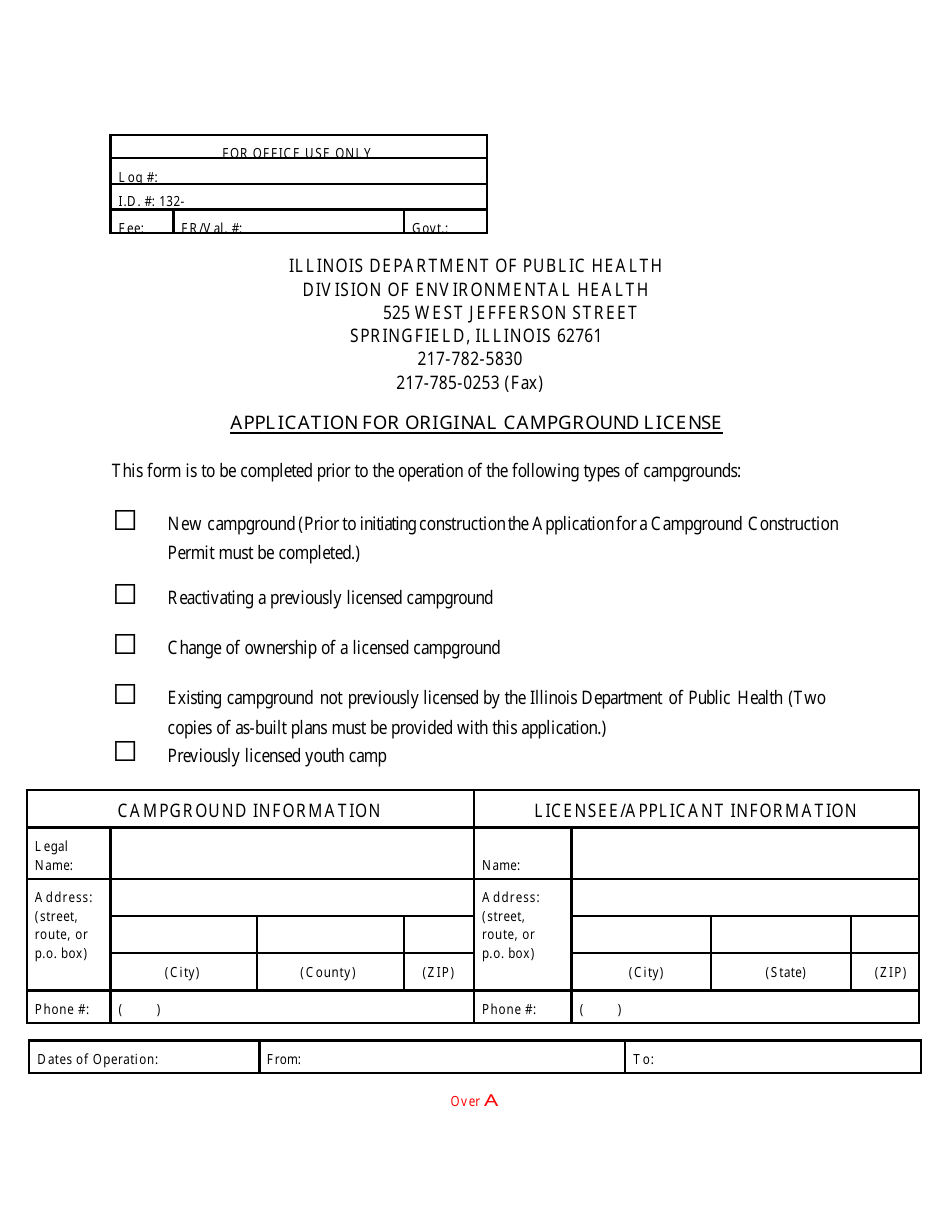 Form IL482-0509 Application for Original Campground License - Illinois, Page 1