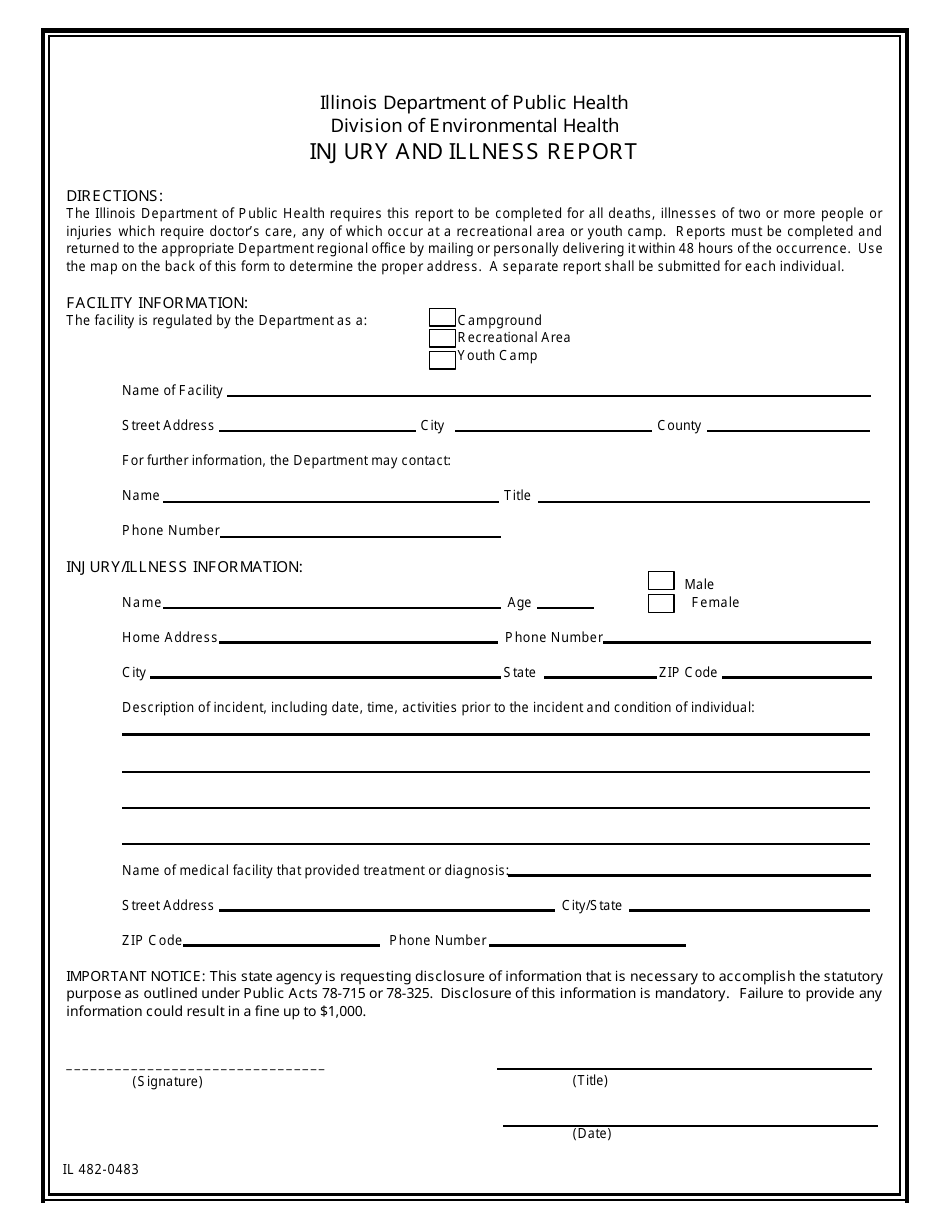 Form IL482-0483 Injury and Illness Report - Illinois, Page 1