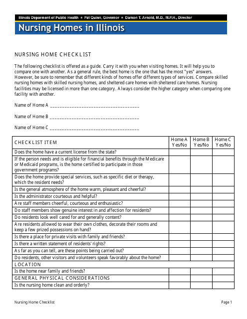 Nursing Home Checklist - Illinois Download Pdf