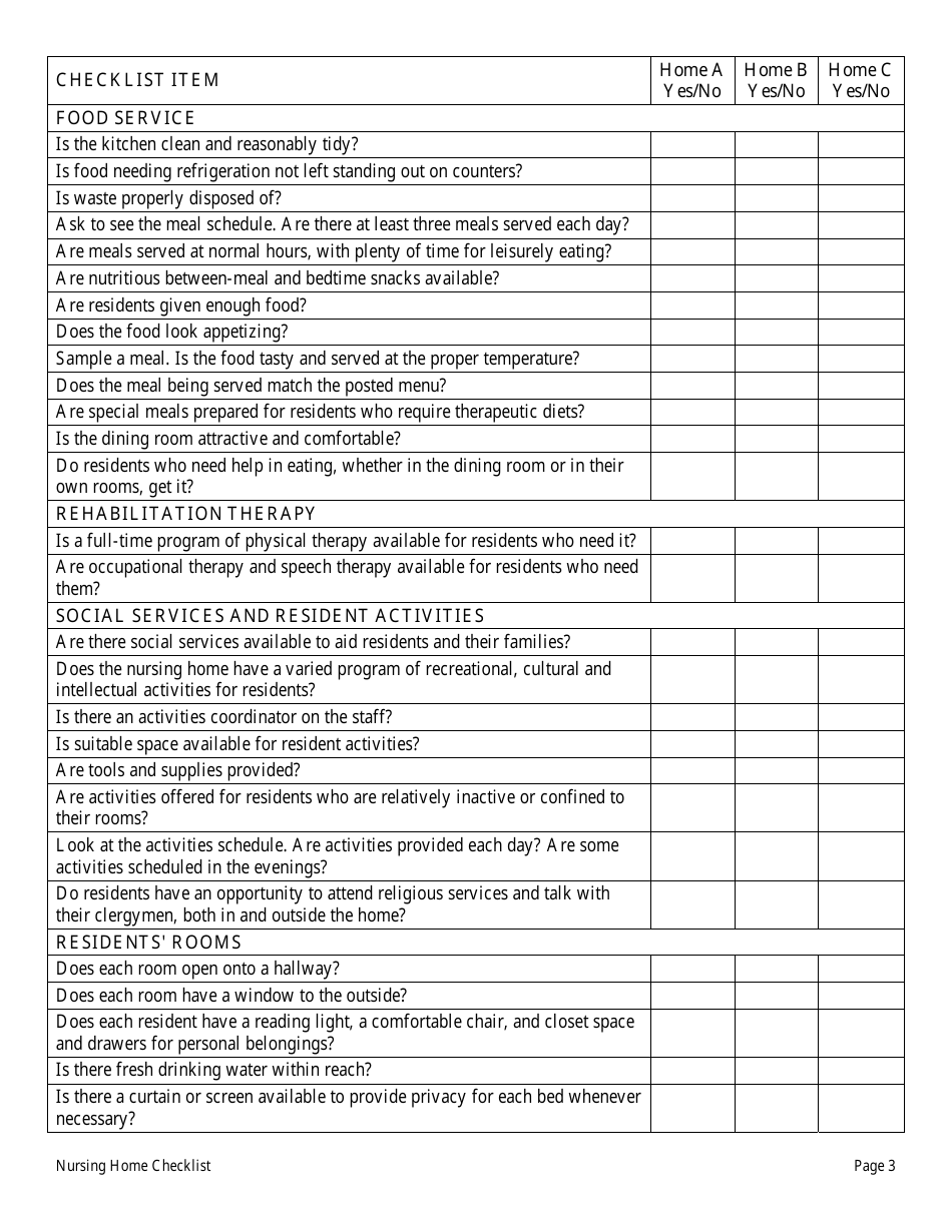 Nursing Home Checklist - Illinois, Page 3