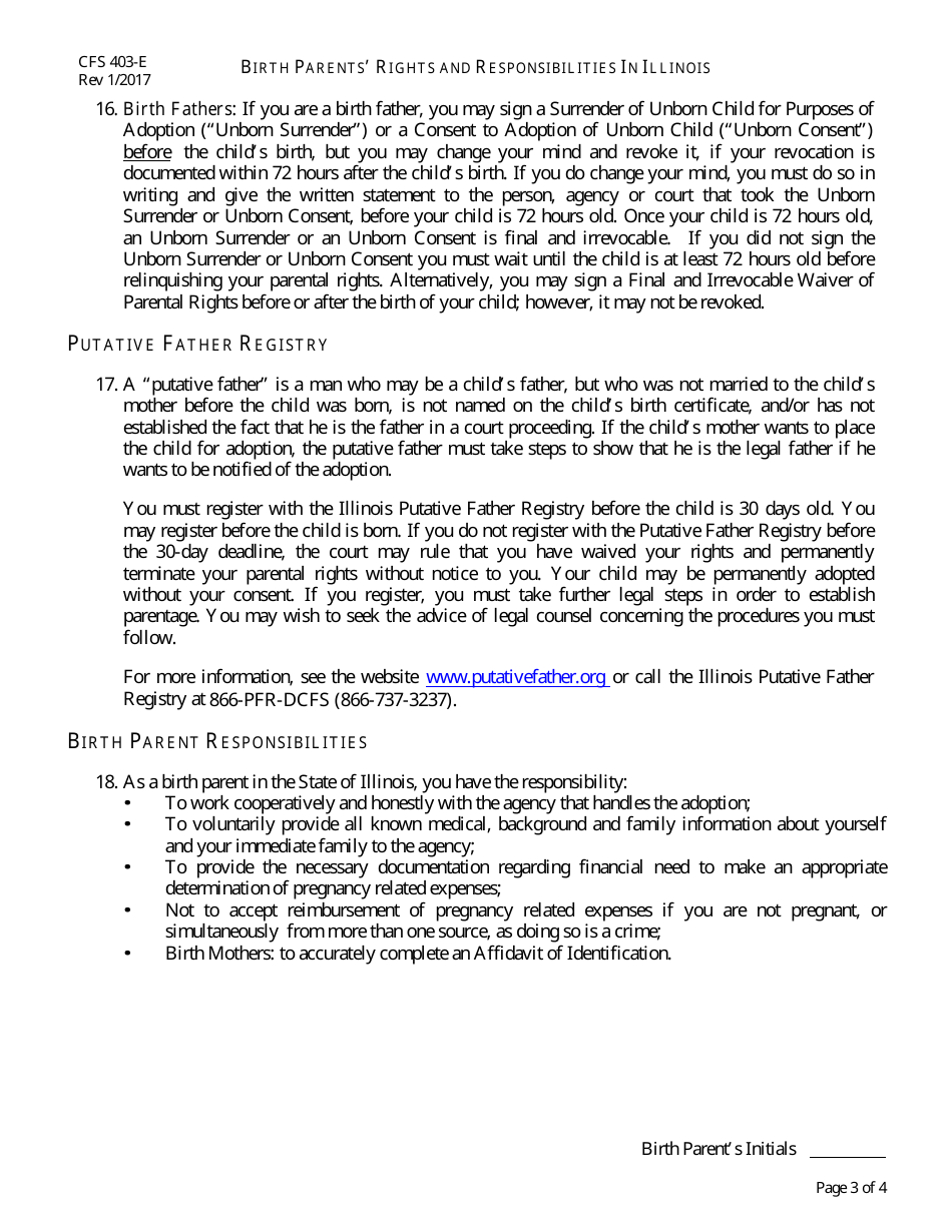 Form CFS403-E Birth Parents Rights and Responsibilities in Illinois - Illinois, Page 3