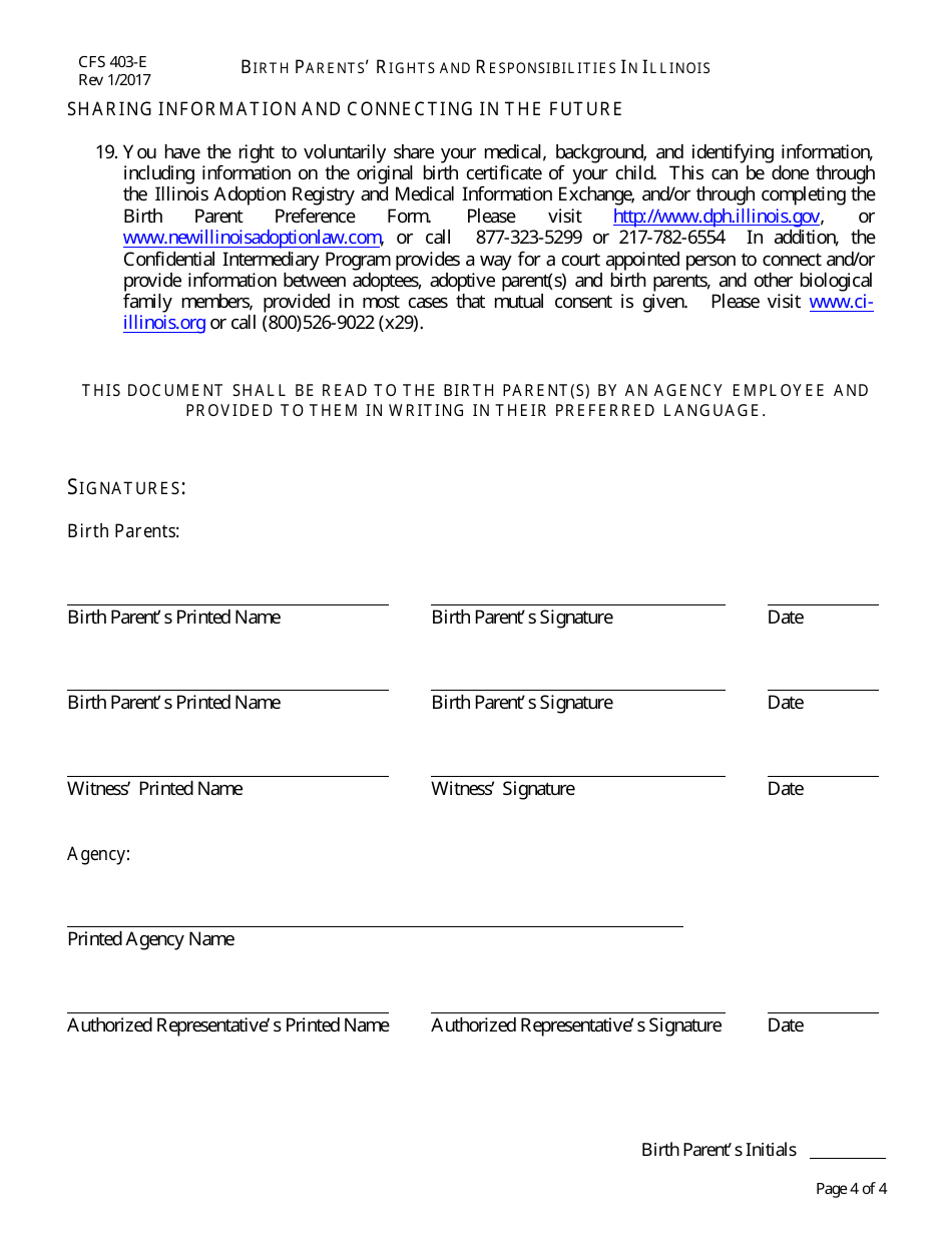Form CFS403-E Birth Parents Rights and Responsibilities in Illinois - Illinois, Page 4
