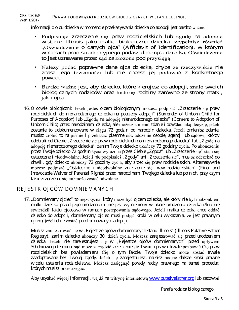 Form CFS403-E / P Birth Parents Rights and Responsibilities in Illinois - Illinois (Polish), Page 3