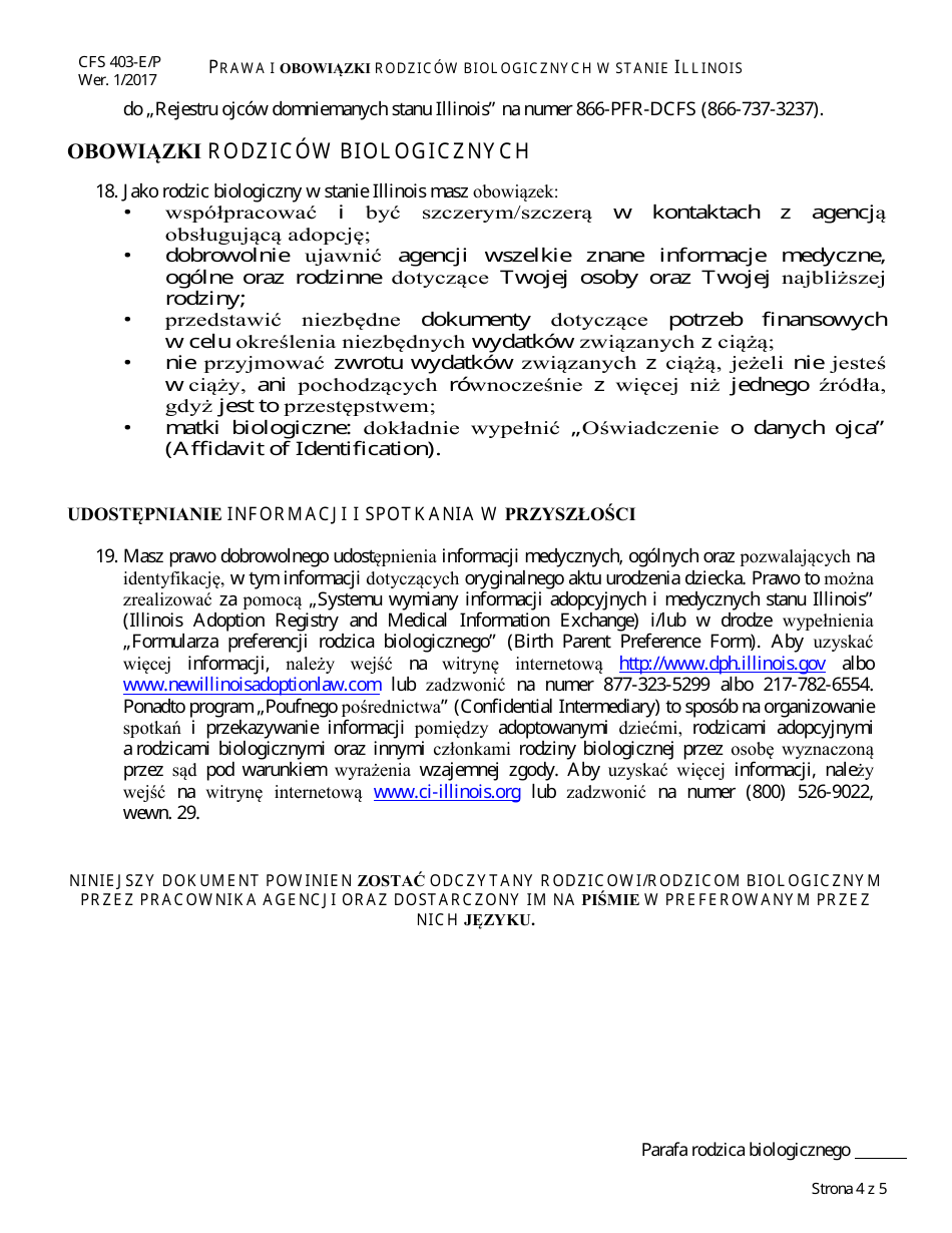 Form CFS403-E / P Birth Parents Rights and Responsibilities in Illinois - Illinois (Polish), Page 4