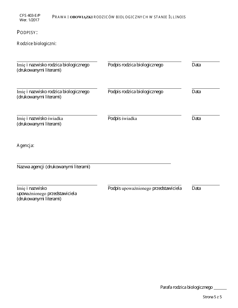 Form CFS403-E / P Birth Parents Rights and Responsibilities in Illinois - Illinois (Polish), Page 5