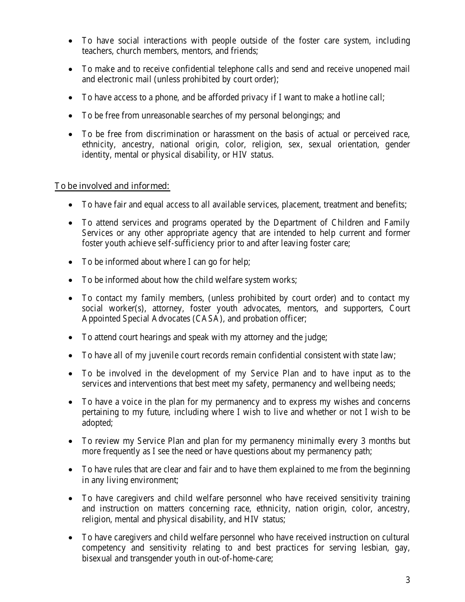 Form CFS496-1 Illinois Foster Child and Youth Foster Bill of Rights - Illinois, Page 5
