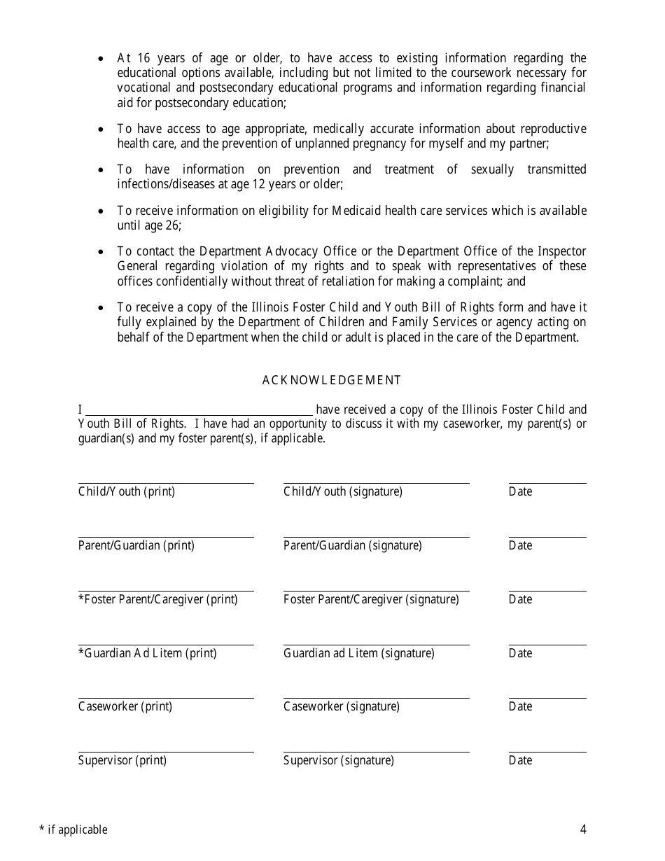 Form CFS496-1 Illinois Foster Child and Youth Foster Bill of Rights - Illinois, Page 6