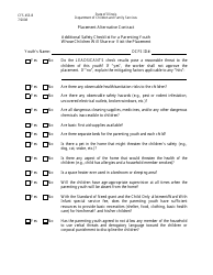 Form CFS453-B Placement Alternative Contract Additional Safety Checklist for a Parenting Youth Whose Children Will Share or Visit the Placement - Illinois
