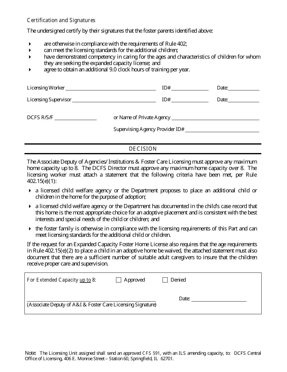 Form CFS591 Request for Expanded Capacity Foster Home License - Illinois, Page 2