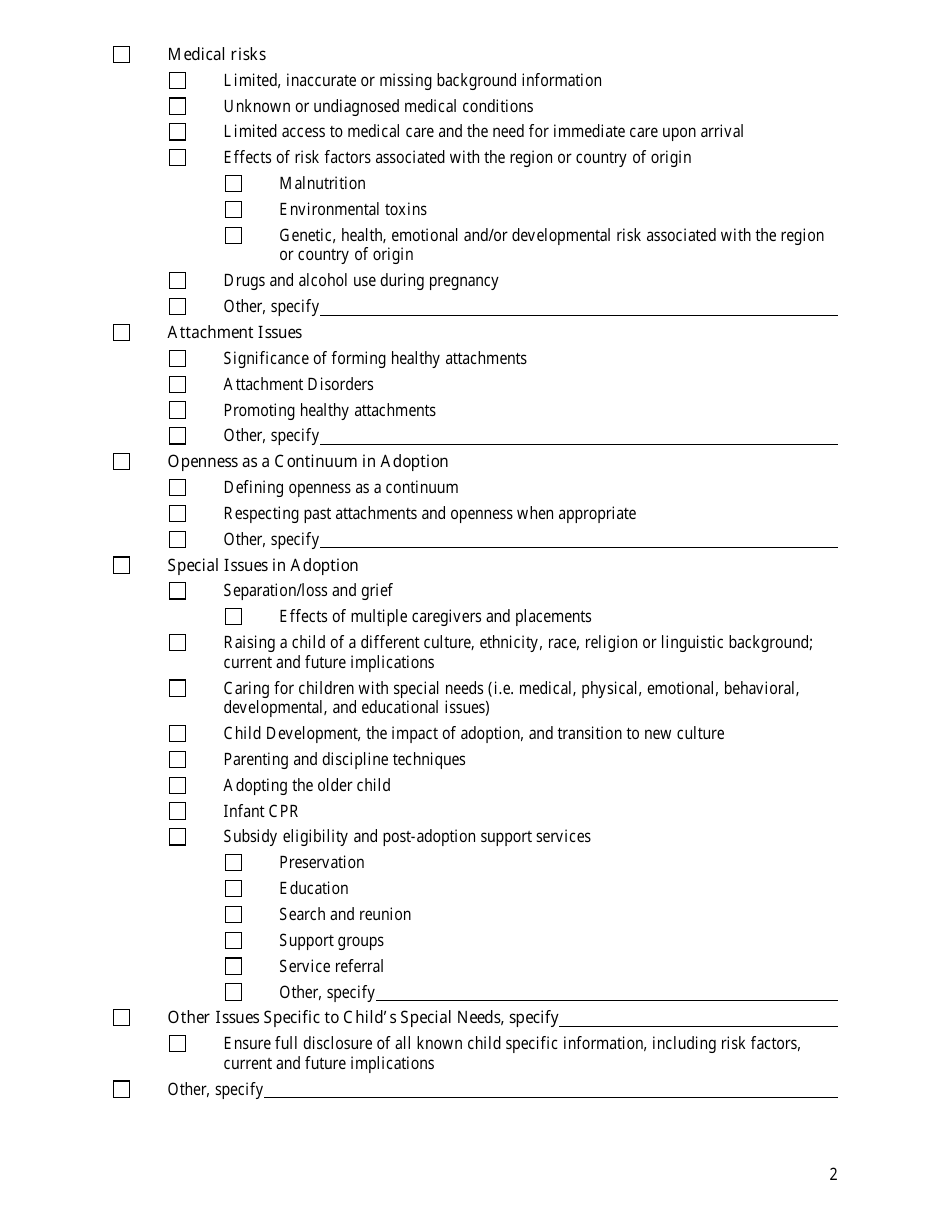 Form CFS574-2 Agency Reporting Form for Adoptive Parent Training Curriculum - Illinois, Page 4