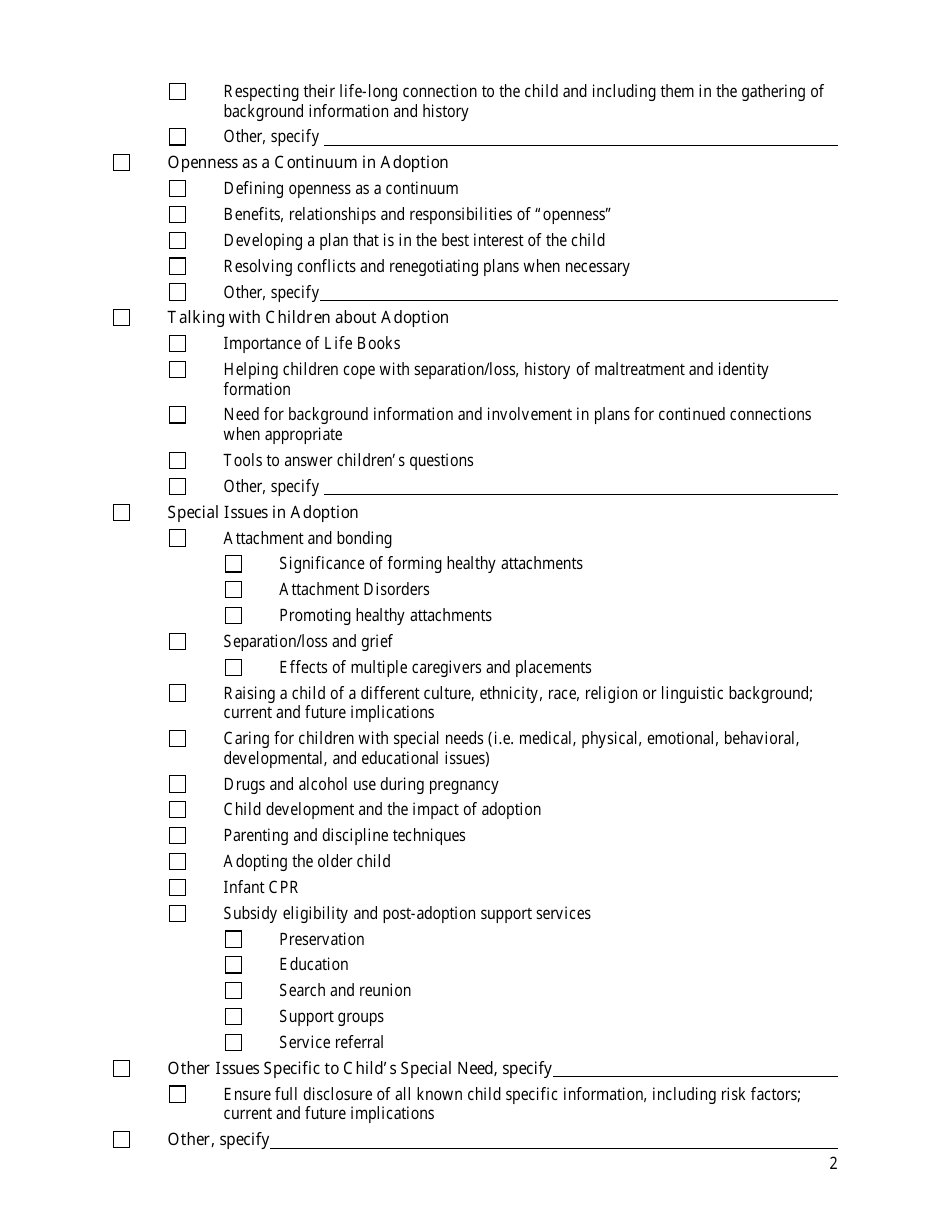 Form CFS574-2 Agency Reporting Form for Adoptive Parent Training Curriculum - Illinois, Page 6